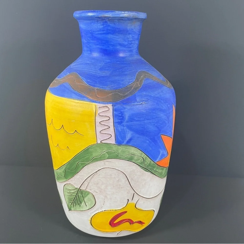 Colorful Ceramic Vase with Sun Design